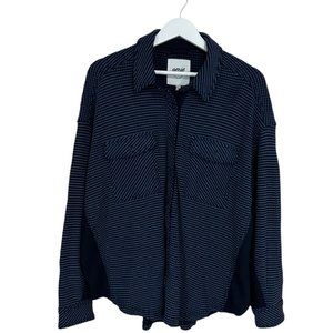 Women's AERIE Oversized Long-sleeve Button Top - Navy Blue Pattern - Size M NEW!